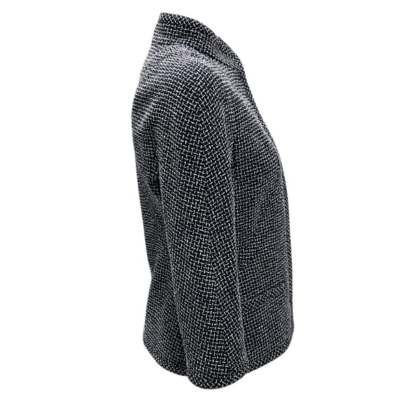 CHANEL BLACK / WHITE / BLUE ZIP FRONT TWEED JACKET - Picture 2 of 4